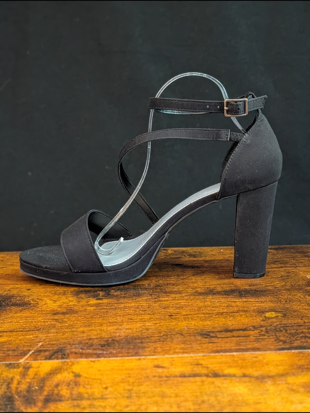 C&M Black Strappy Platform Sandals 12W Wide Ankle Buckle Chunky Heels Club Wear - Picture 8 of 8